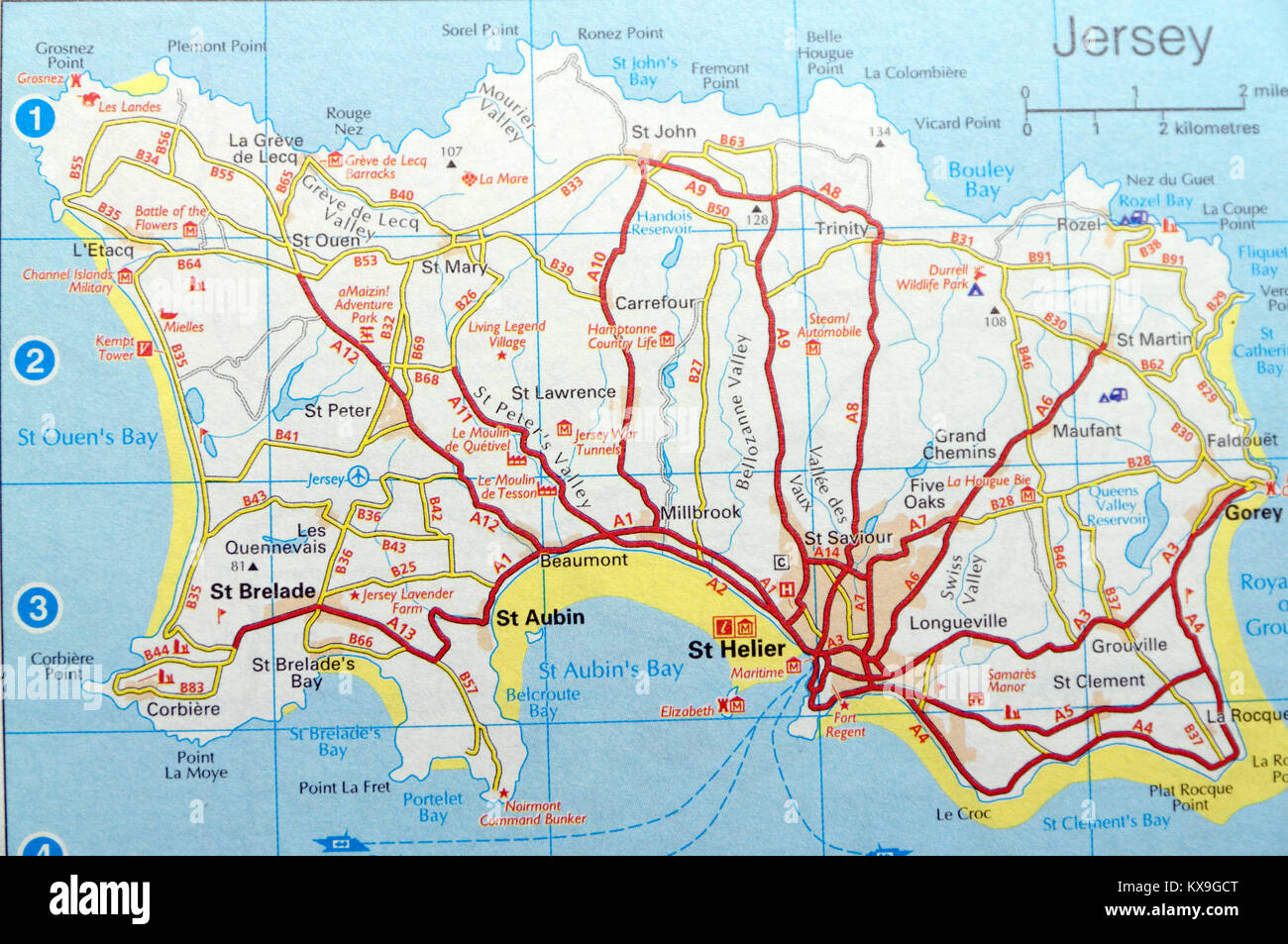 Road Map of Jersey Stock Photo