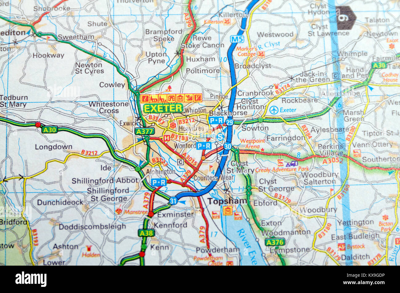 Road Map of Exeter, Devon, England. Stock Photo