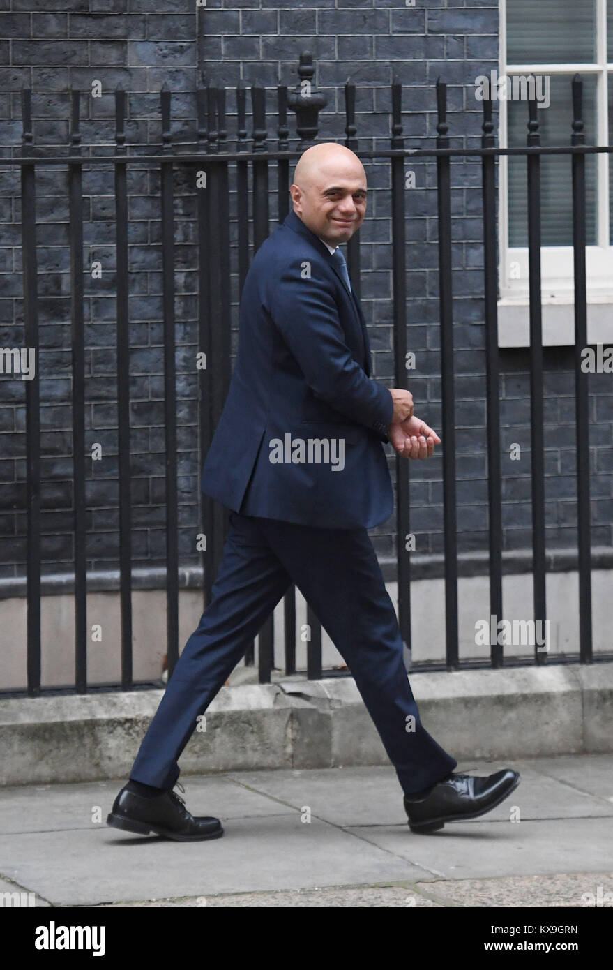 Communities Secretary Sajid Javid leaving Downing Street, London, after he had responsibility for housing added to his existing Cabinet title as Theresa May reshuffles her top team. Stock Photo