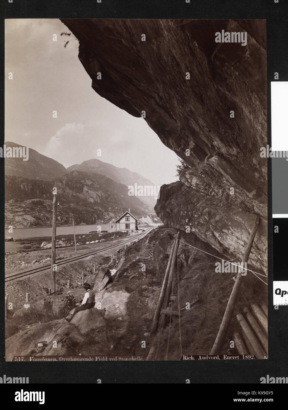 The photograph depicts the Vossebanen railway near Stanghelle, Norway ...