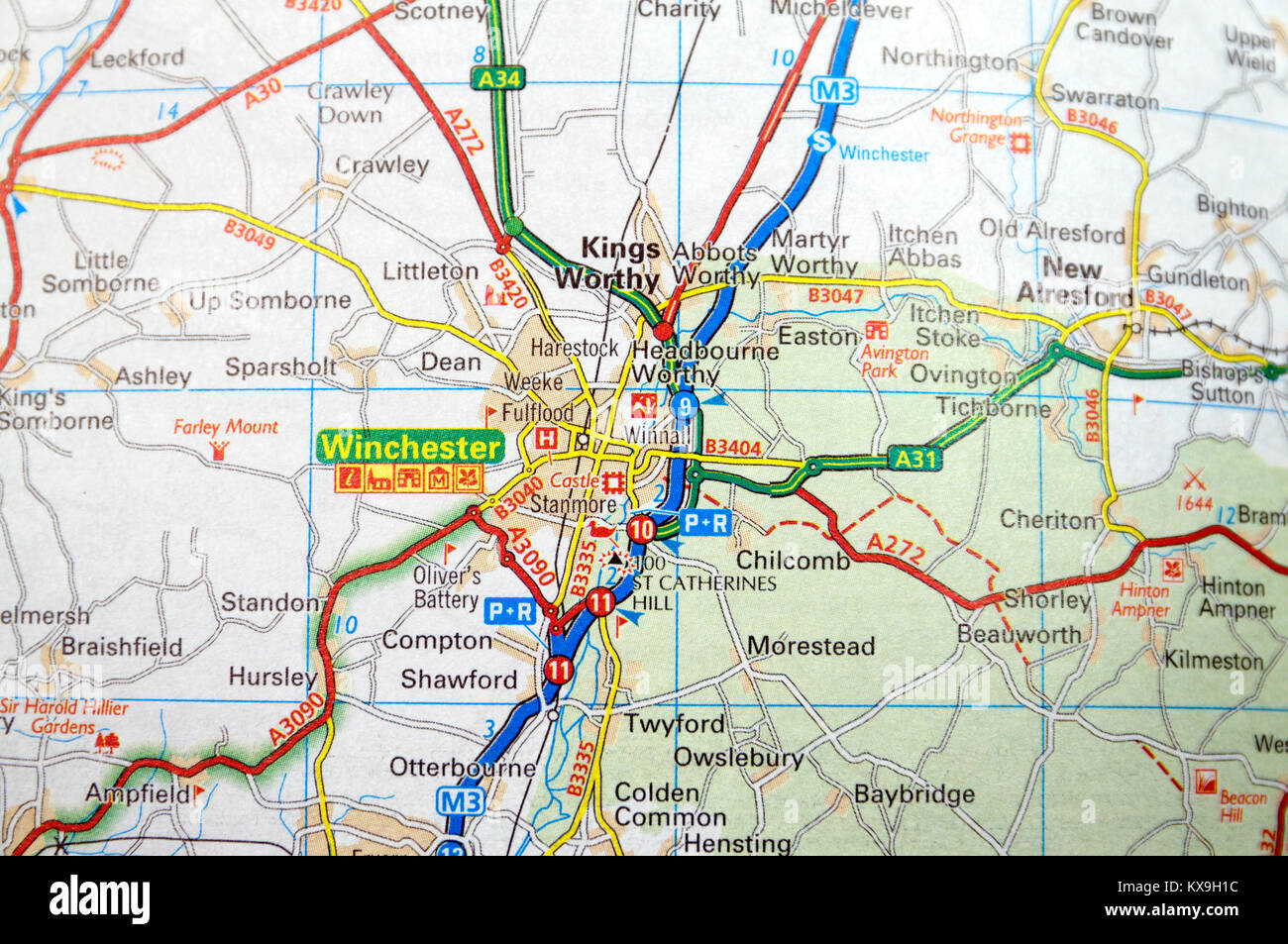 Road Map of Winchester,  England. Stock Photo