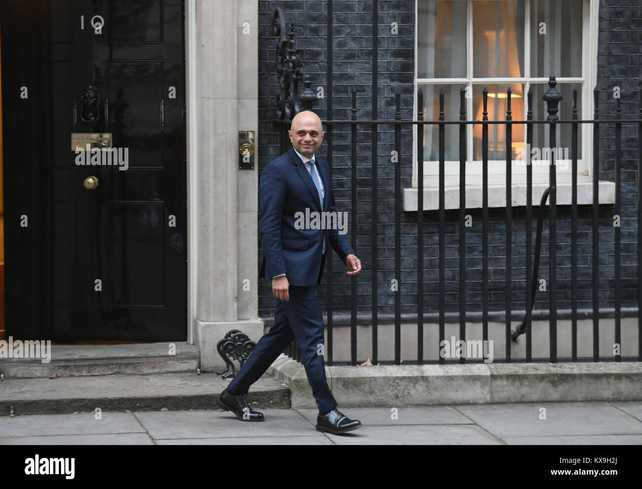 Communities Secretary Sajid Javid leaving Downing Street, London, after he had responsibility for housing added to his existing Cabinet title as Theresa May reshuffles her top team. Stock Photo