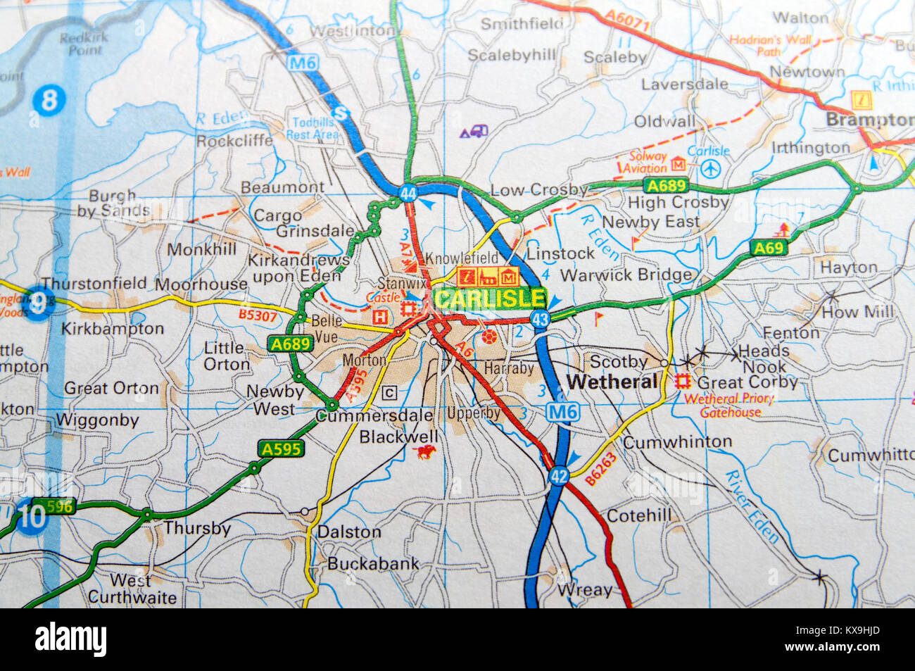 Road Map of Carlisle, England. Stock Photo