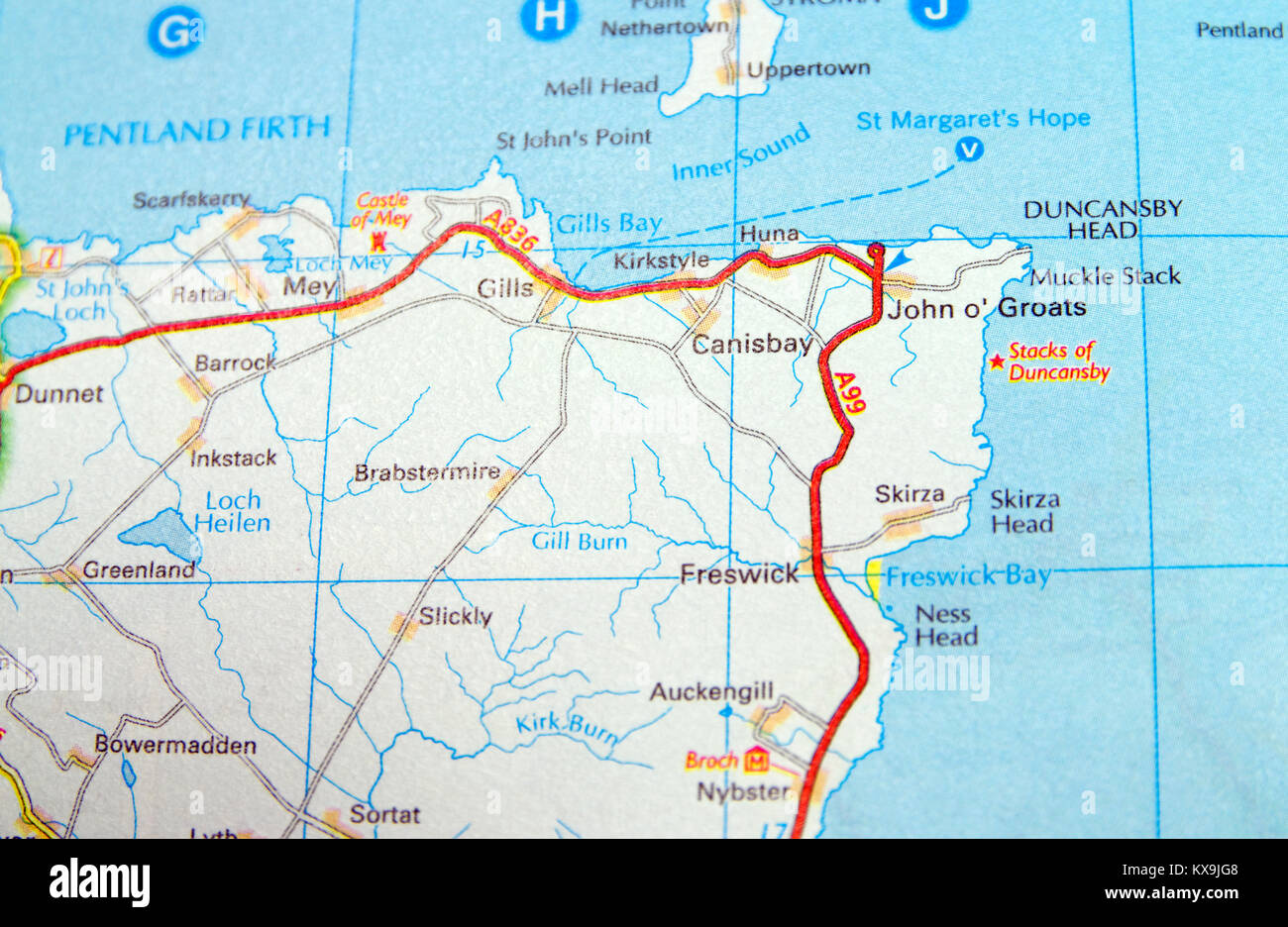 Road Map of John O'Groats, Scotland. Stock Photo