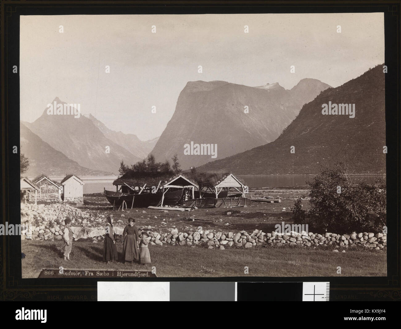 The photograph shows the view from Sæbø in Hjørundfjord, Søndmør ...
