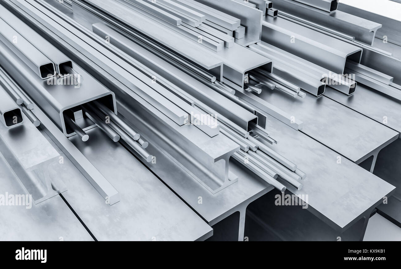 construction metal beam bar and pipe 3d rendering image Stock Photo