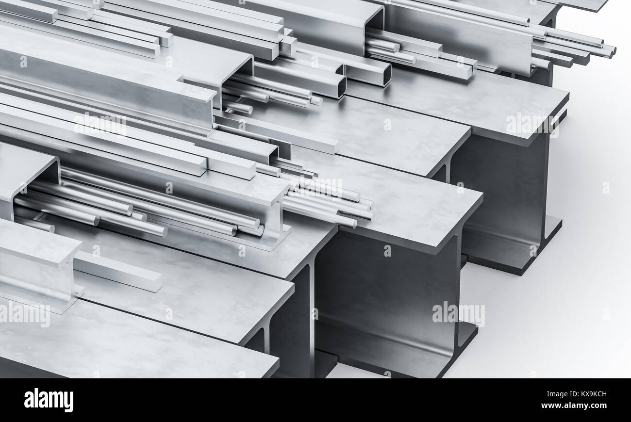 metal bar and construction beam 3d rendering image Stock Photo
