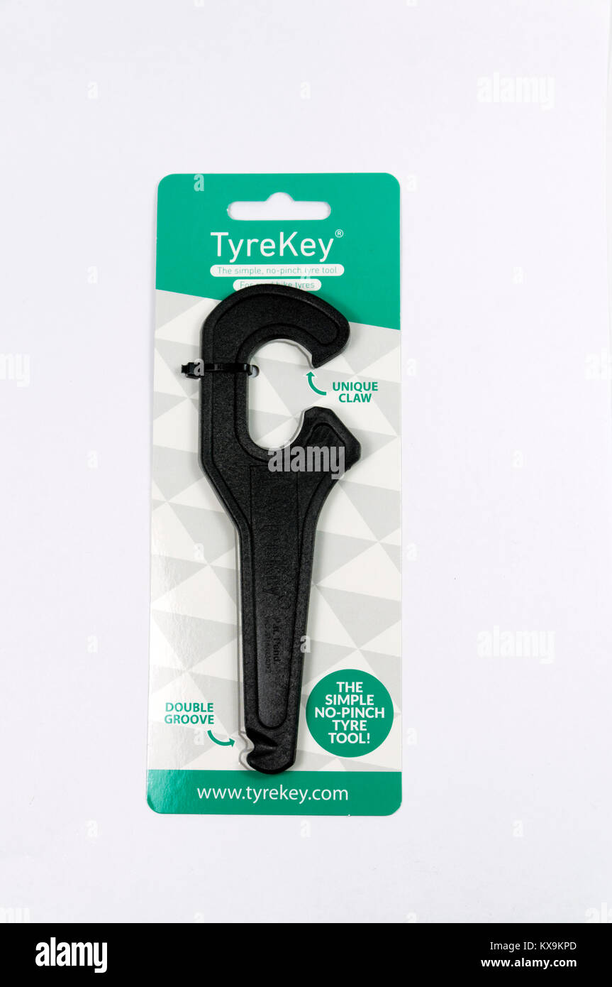 Tyrekey, bicycle tyre removal tool. Stock Photo