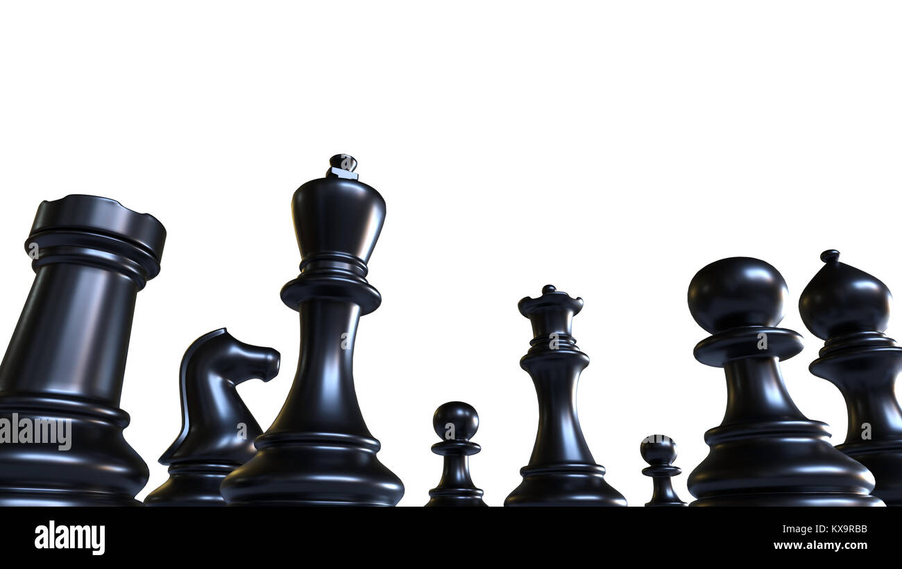 chess pieces, black game figures, isolated on white background Stock Photo