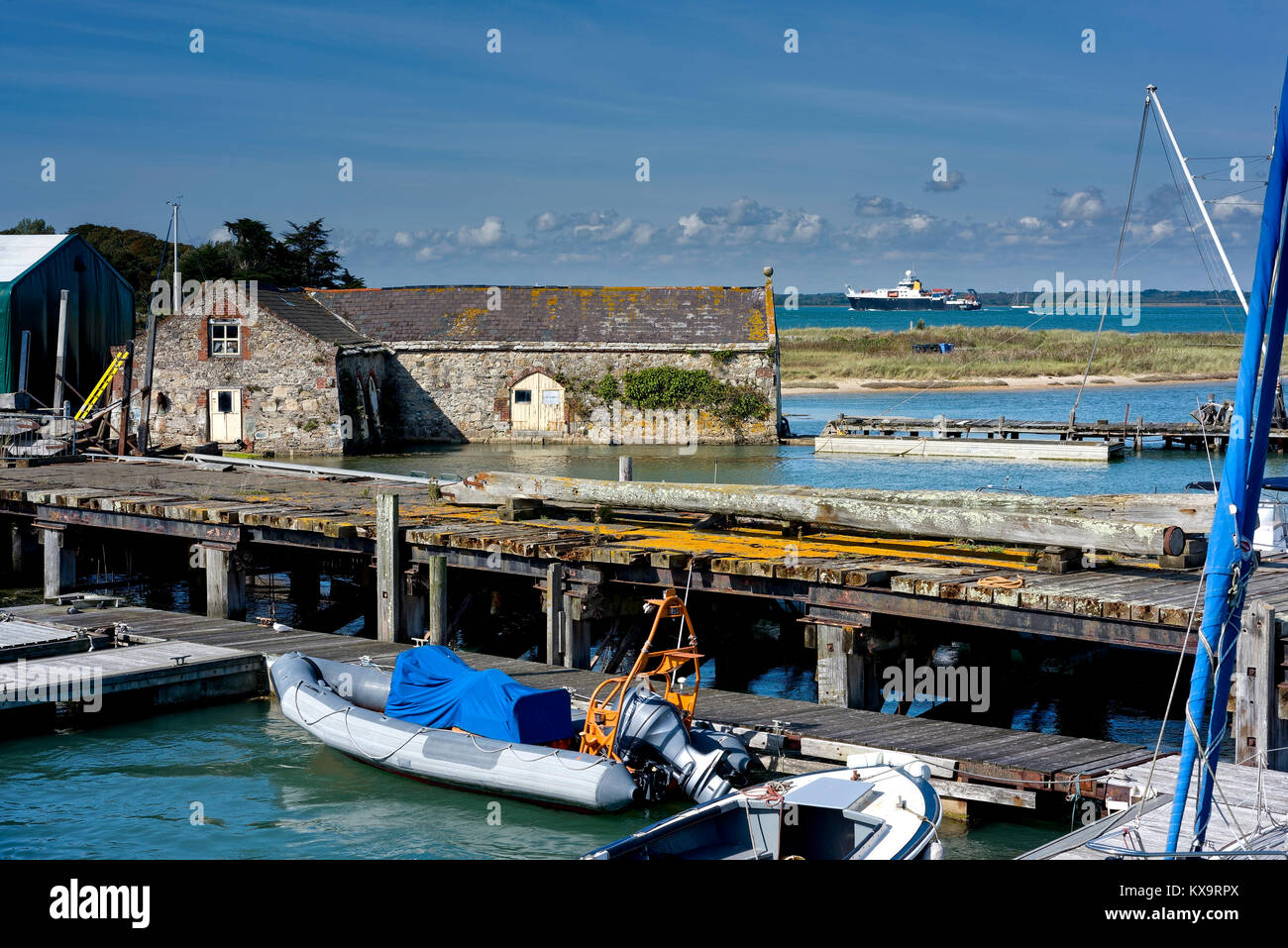 Hayles boat yard in Yarmouth Harbour on the Isle of Wight UK. Stock Photo