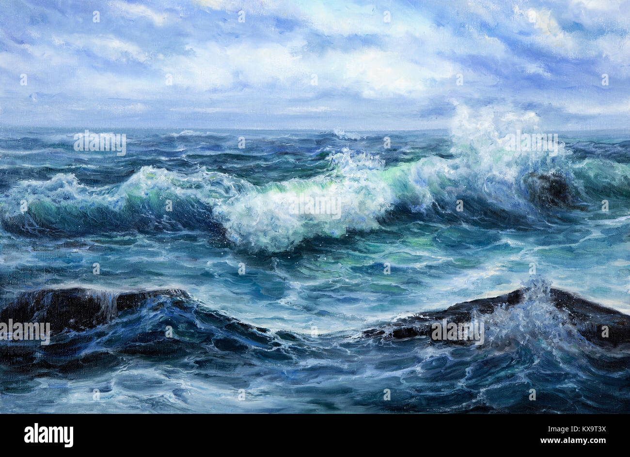 Original oil painting showing waves in ocean or sea on canvas. Modern  Impressionism, modernism,marinism Stock Photo - Alamy