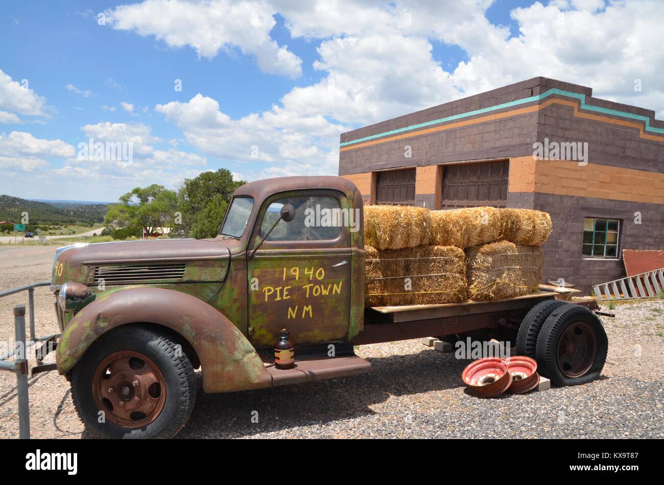vintage truck outside the gathering place pietown new mexico USA Stock Photo