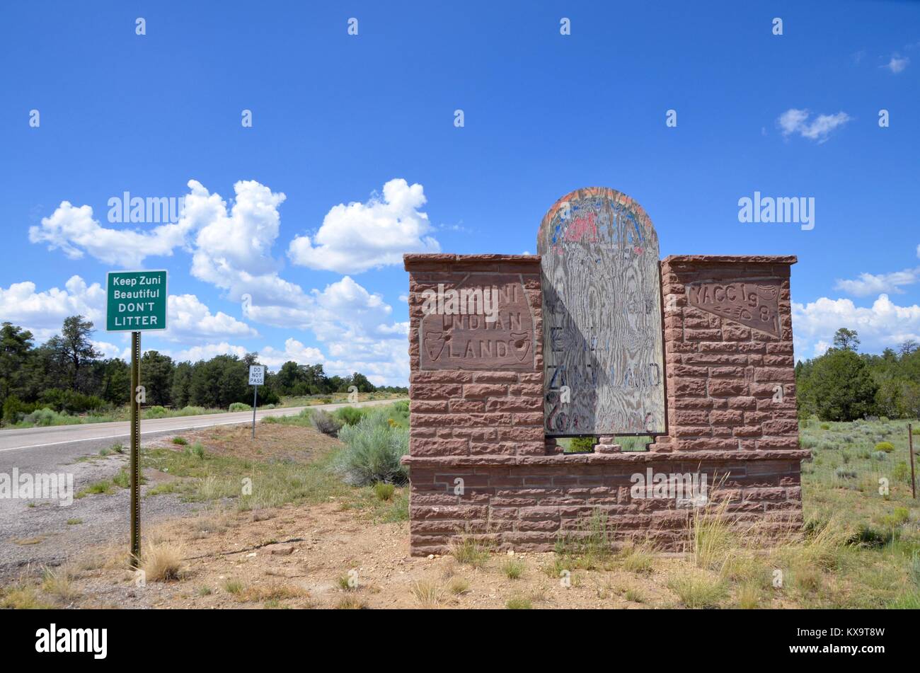 welcom sign at entrance to zuni reservation and pueblo of zuni new mexico USA Stock Photo