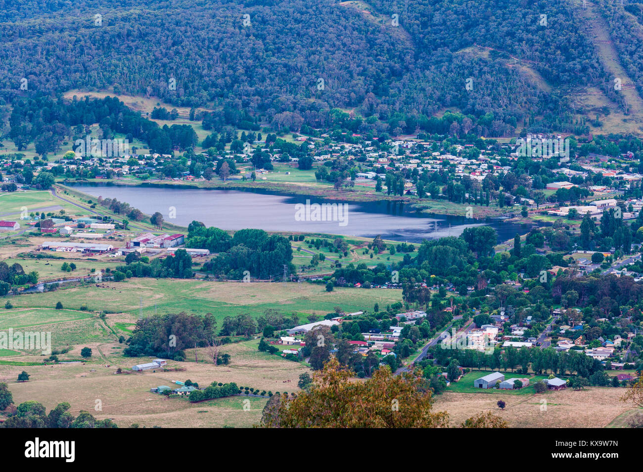 Mount Beauty pondage - aerial view. Victoria, Australia Stock Photo