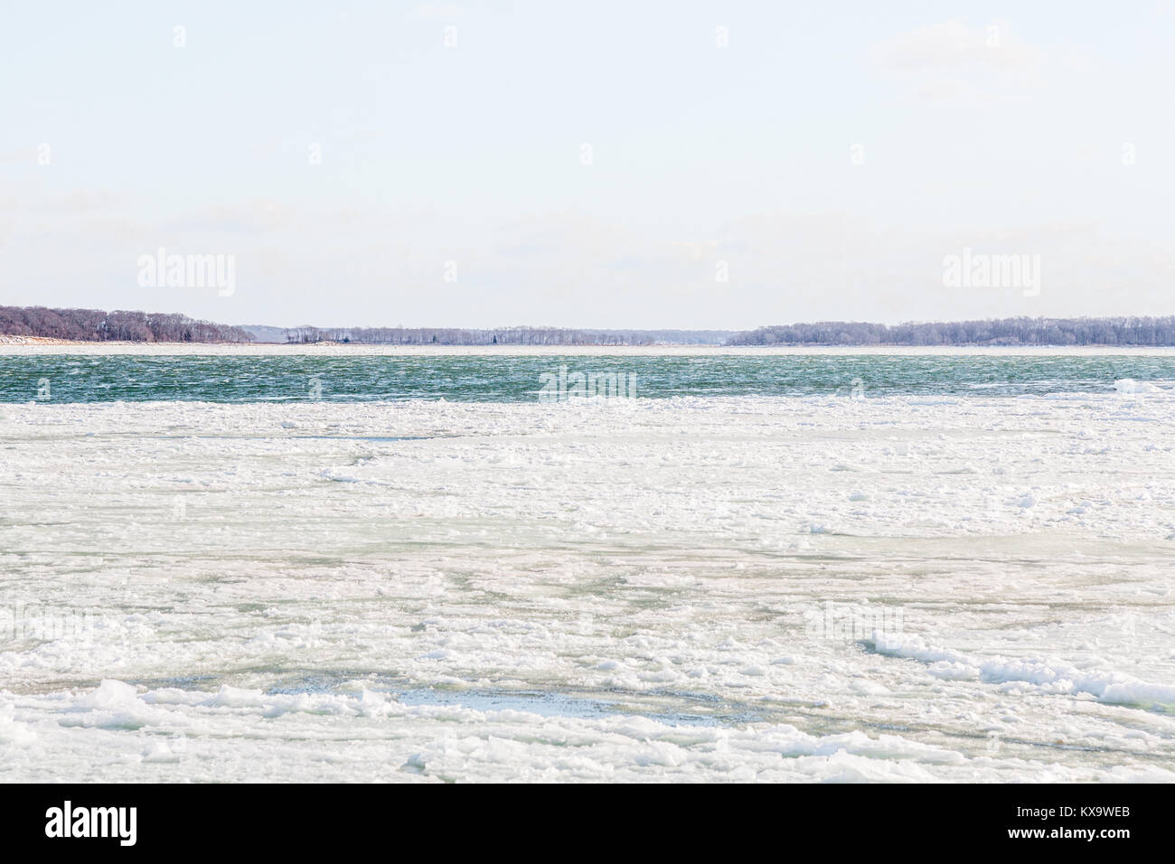 frozen salt water on shelter island ferry crossing Stock Photo