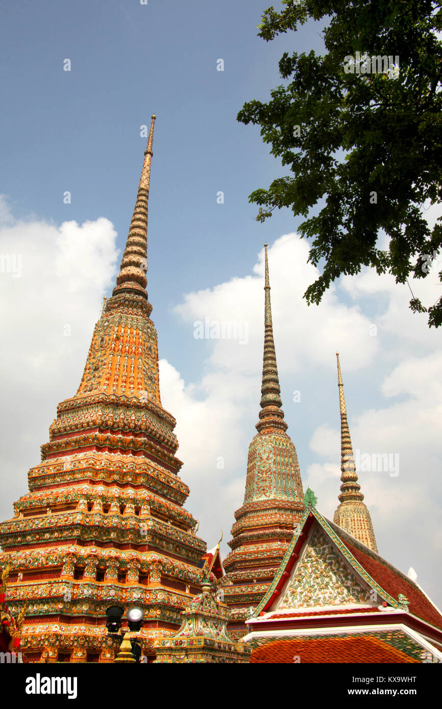 Golden stupa's of Wat Pho, or Wat Po, the Buddhist temple in the Phra Nakhon District, Bangkok, Thailand. Stock Photo