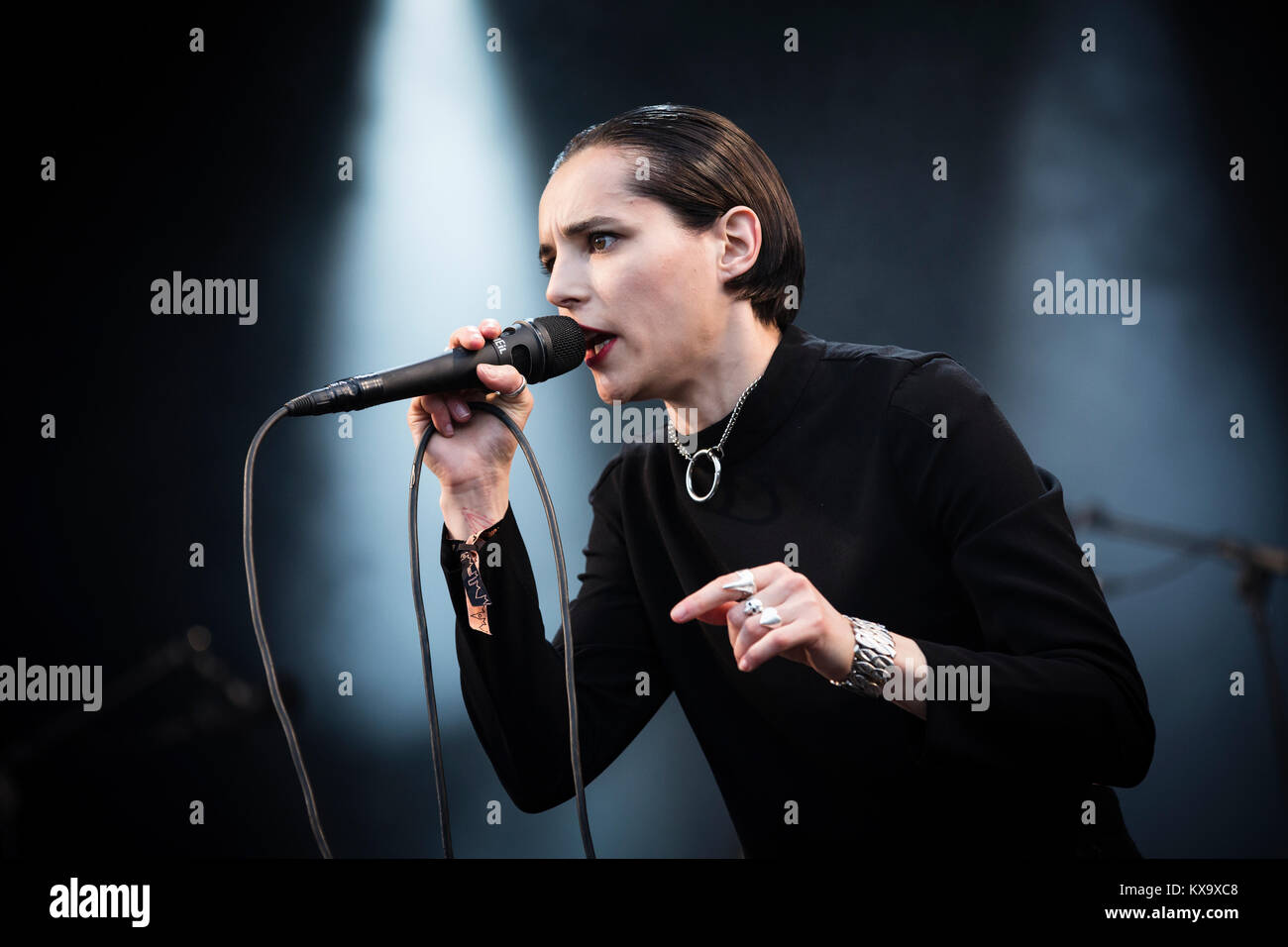 The English postpunk band Savages performs a live concert at the