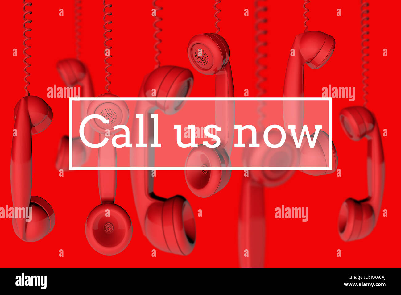 Hanging telephone handsets customer support message. 3D rendering Stock ...