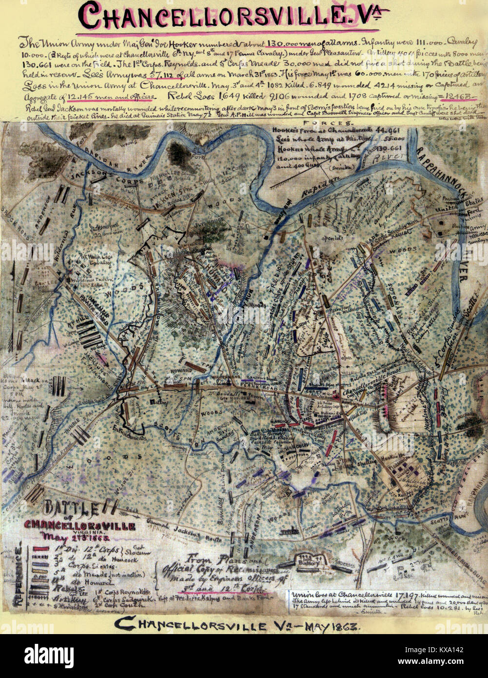 Map showing movements at Battle of Chancellorsville, Virginia Stock Photo