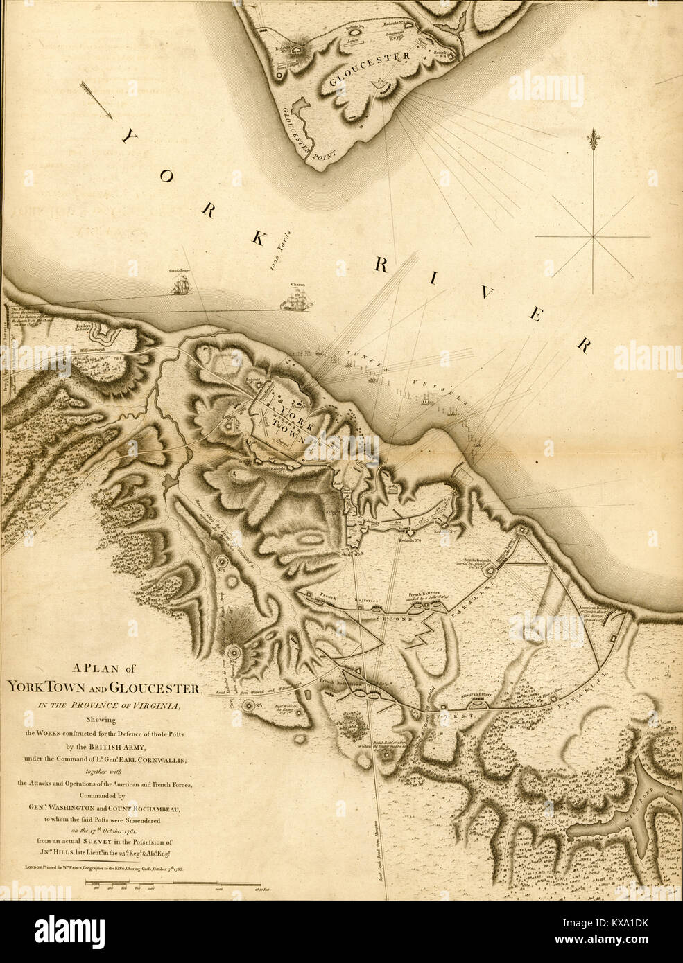 A Plan of Yorktown and Gloucester Stock Photo