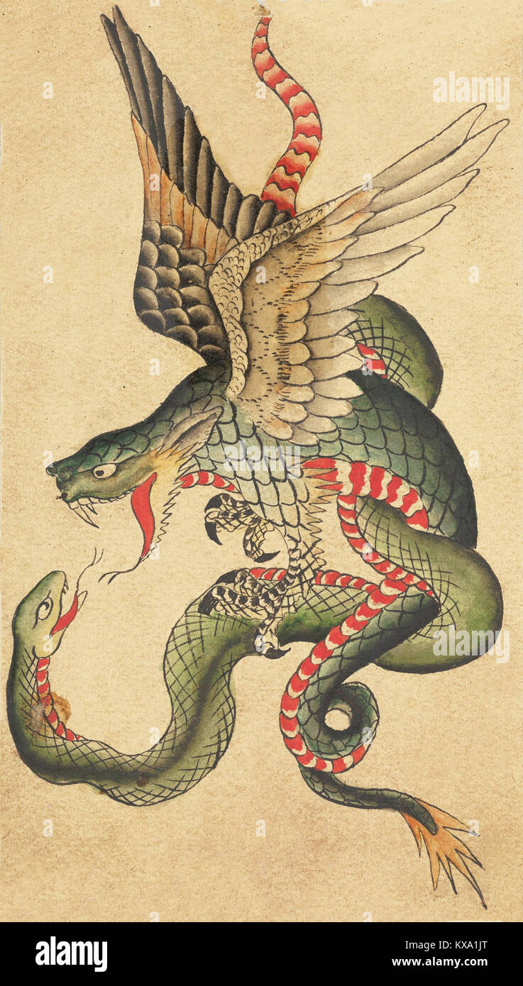 Dragon and Snake Tattoo (Inspired by Japanese Examples) Stock Photo