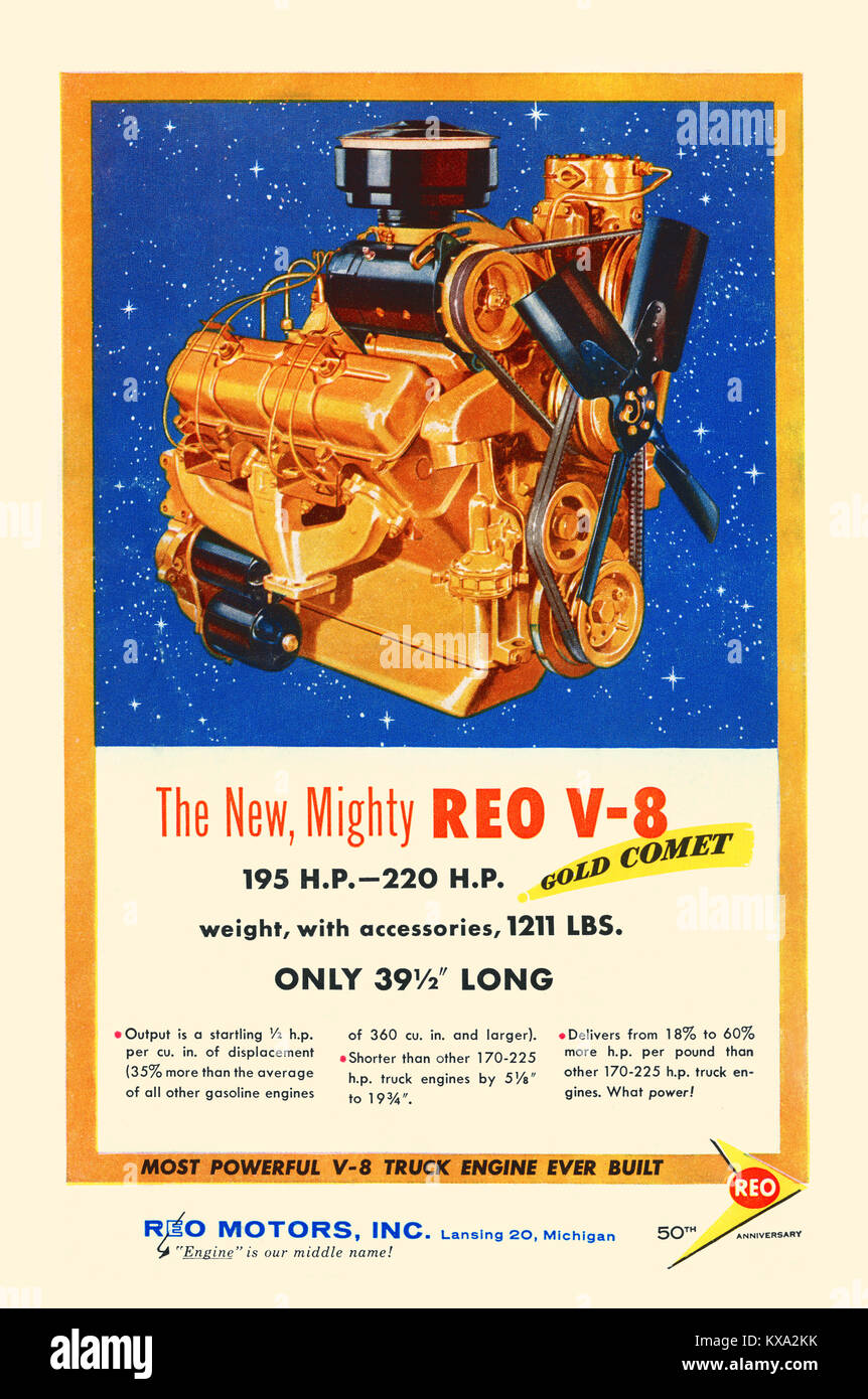 The New, Might REO V-8 Gold Comet Stock Photo