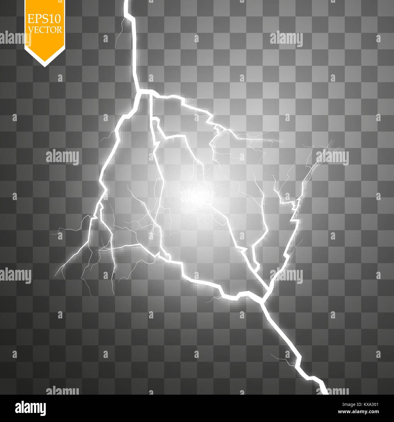 Vector electric lightning bolt. Energy effect. Bright light flare and