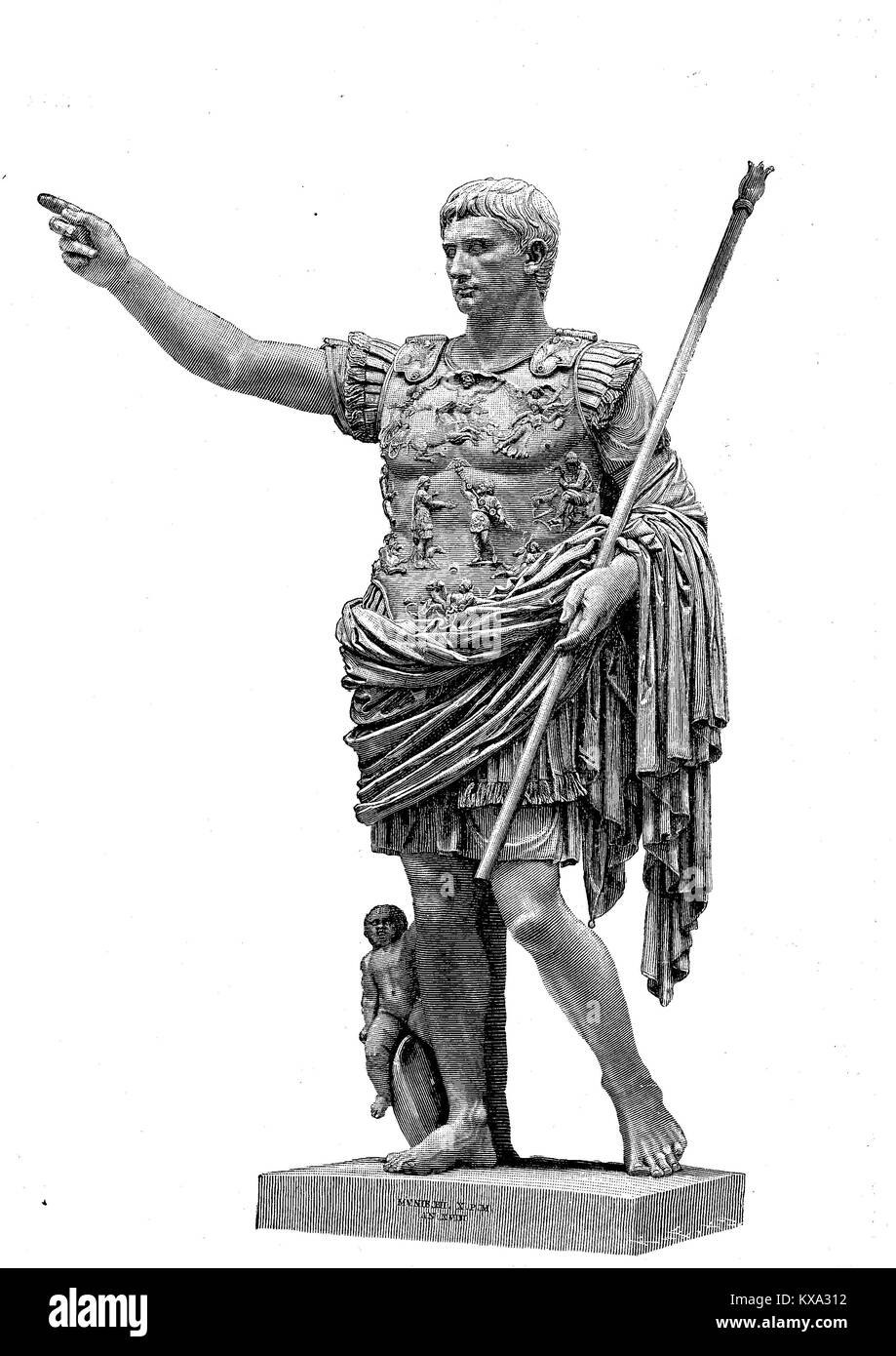 The statue of Augustus in the Vatican Museum of Rome, Italy, digital improved reproduction from an original woodcut or illustration from the year 1880 Stock Photo