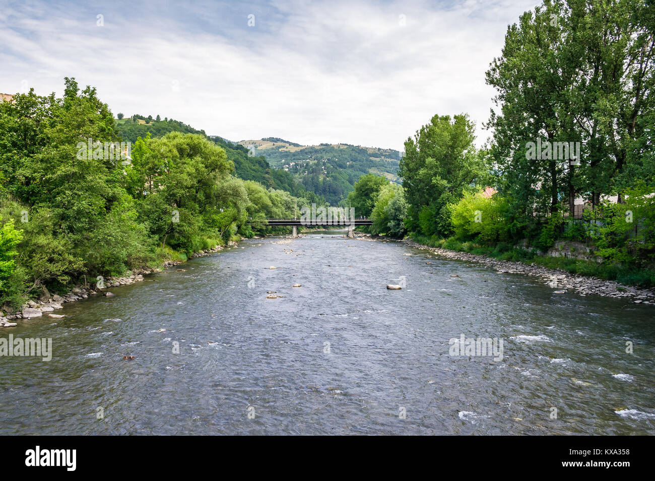 Tisza river in Rakhiv, Ukraine. beautiful landscape in Carpathian mountains Stock Photo