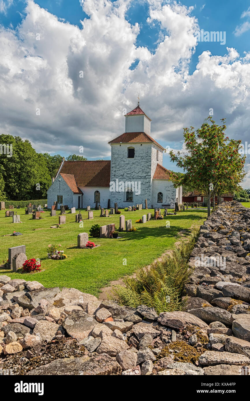 Ivo Church is located on the Swedish lake island of Ivo in the Skane region of the country. Stock Photo
