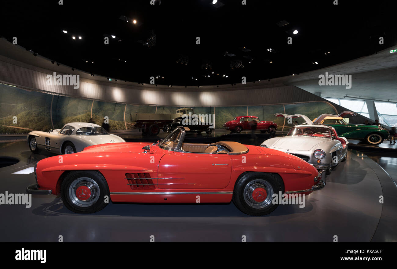 The SL and SLR Gullwing cars from the fifties at the Mercedes Museum  in Stuttgart-Germany Stock Photo