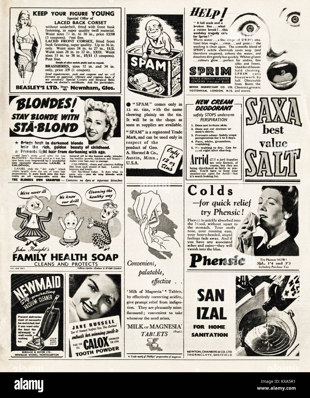 1940s old vintage original adverts typical of the period advertising in magazine circa 1947 when supplies were still restricted under postwar rationing Stock Photo