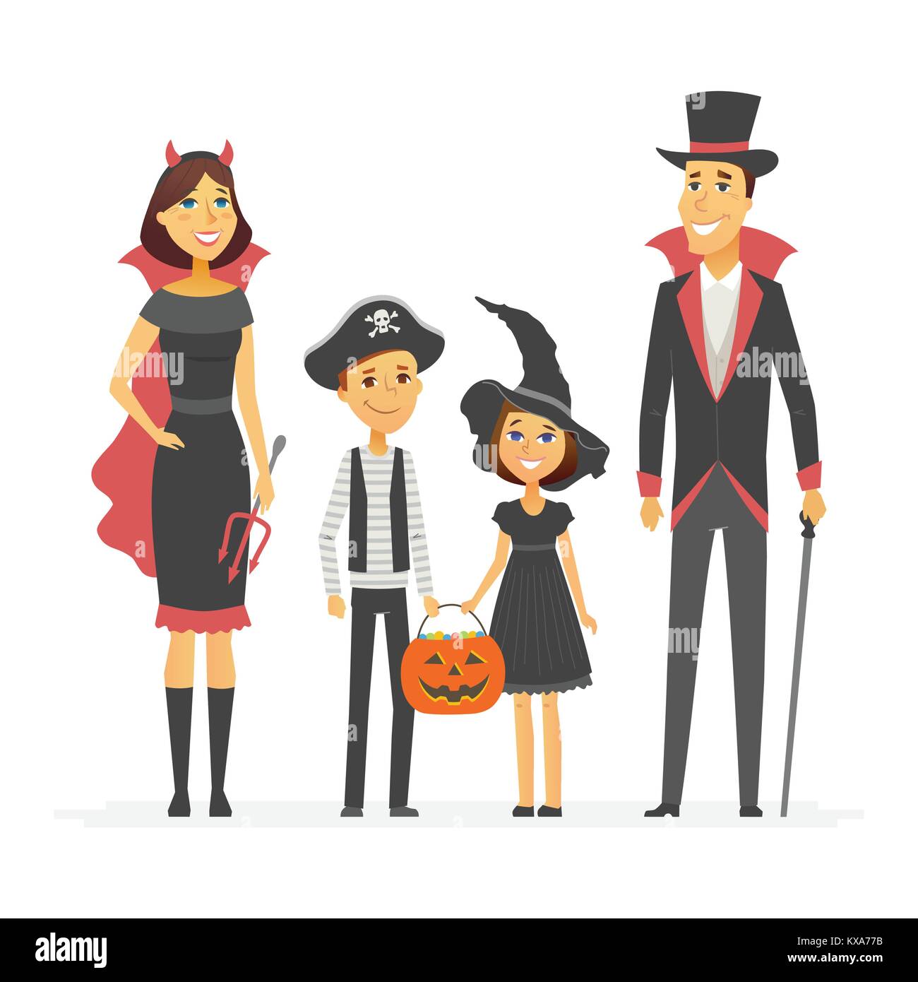 Family at Halloween party cartoon people characters isolated illustration Stock Vector Image
