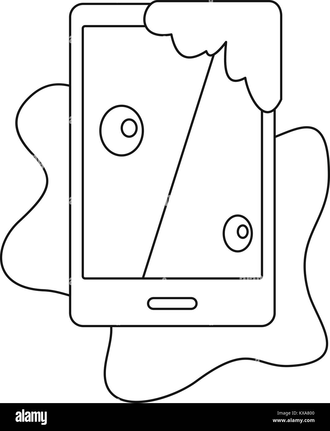 Wet phone icon, outline style Stock Vector