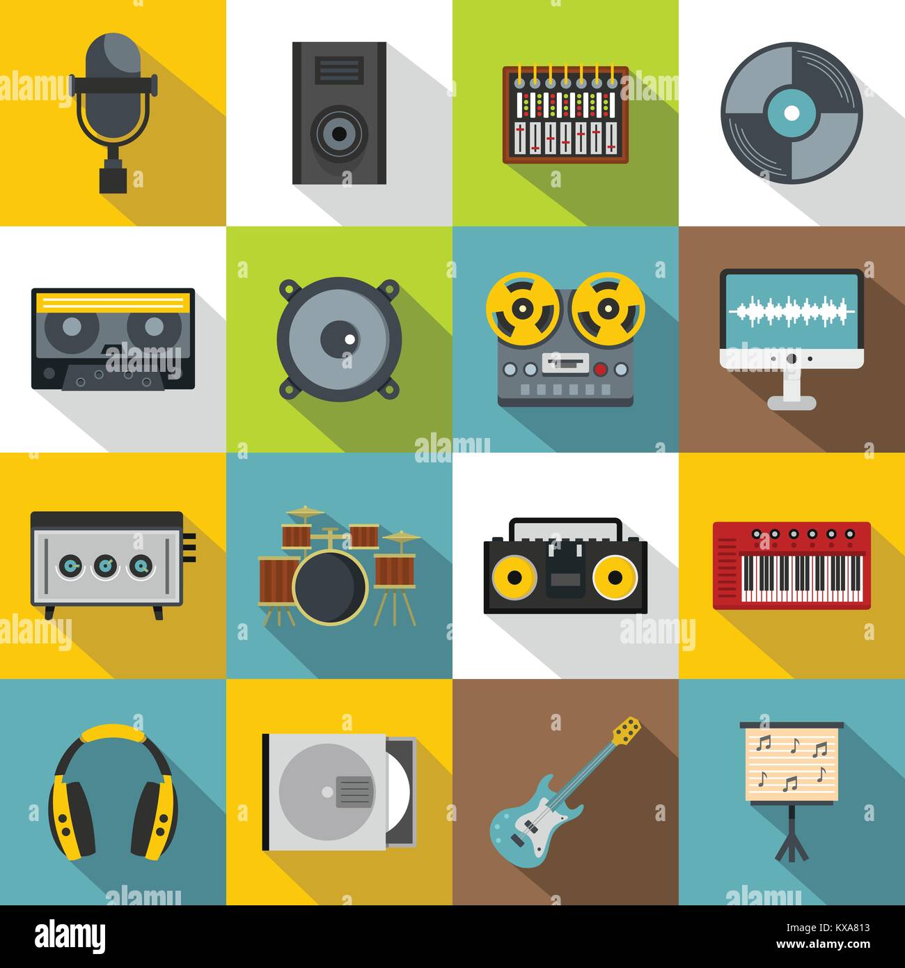 Recording studio items icons set, flat style Stock Vector Image & Art ...