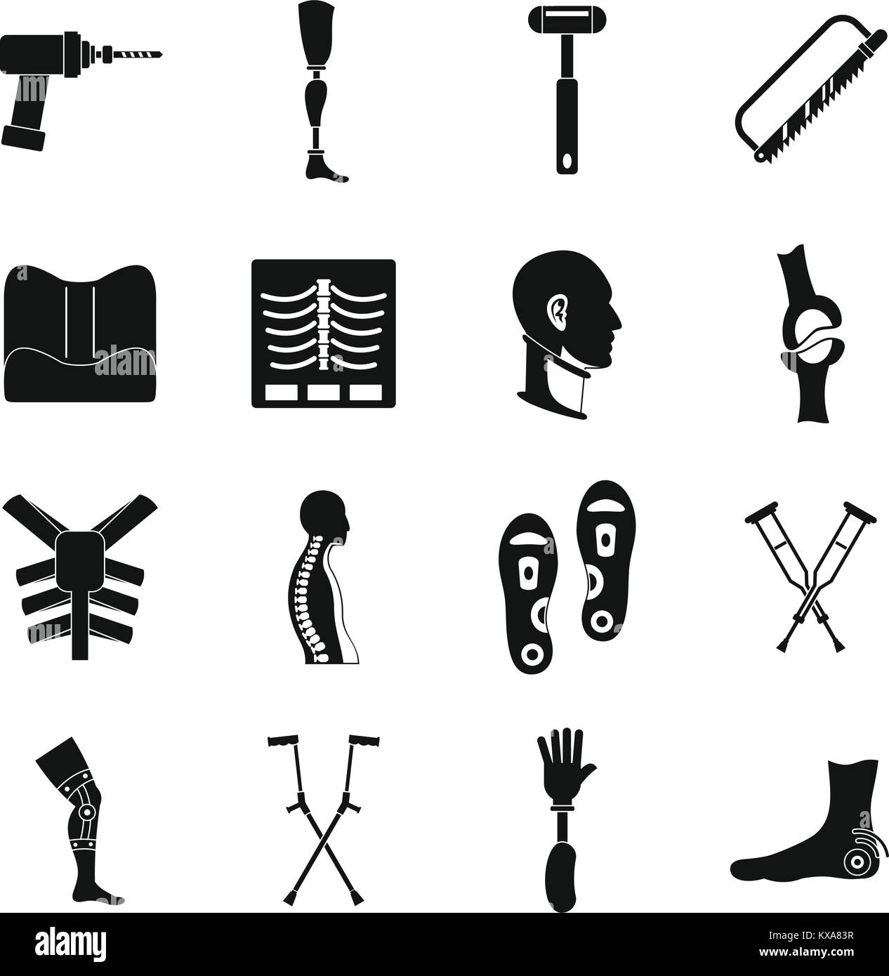 Orthopedics prosthetics icons set, simple style Stock Vector