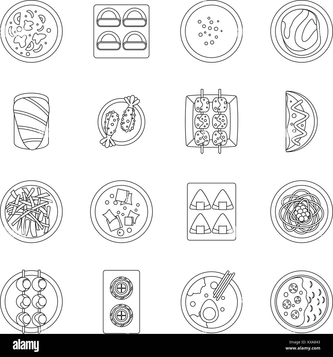 Japan food icons set, outline style Stock Vector