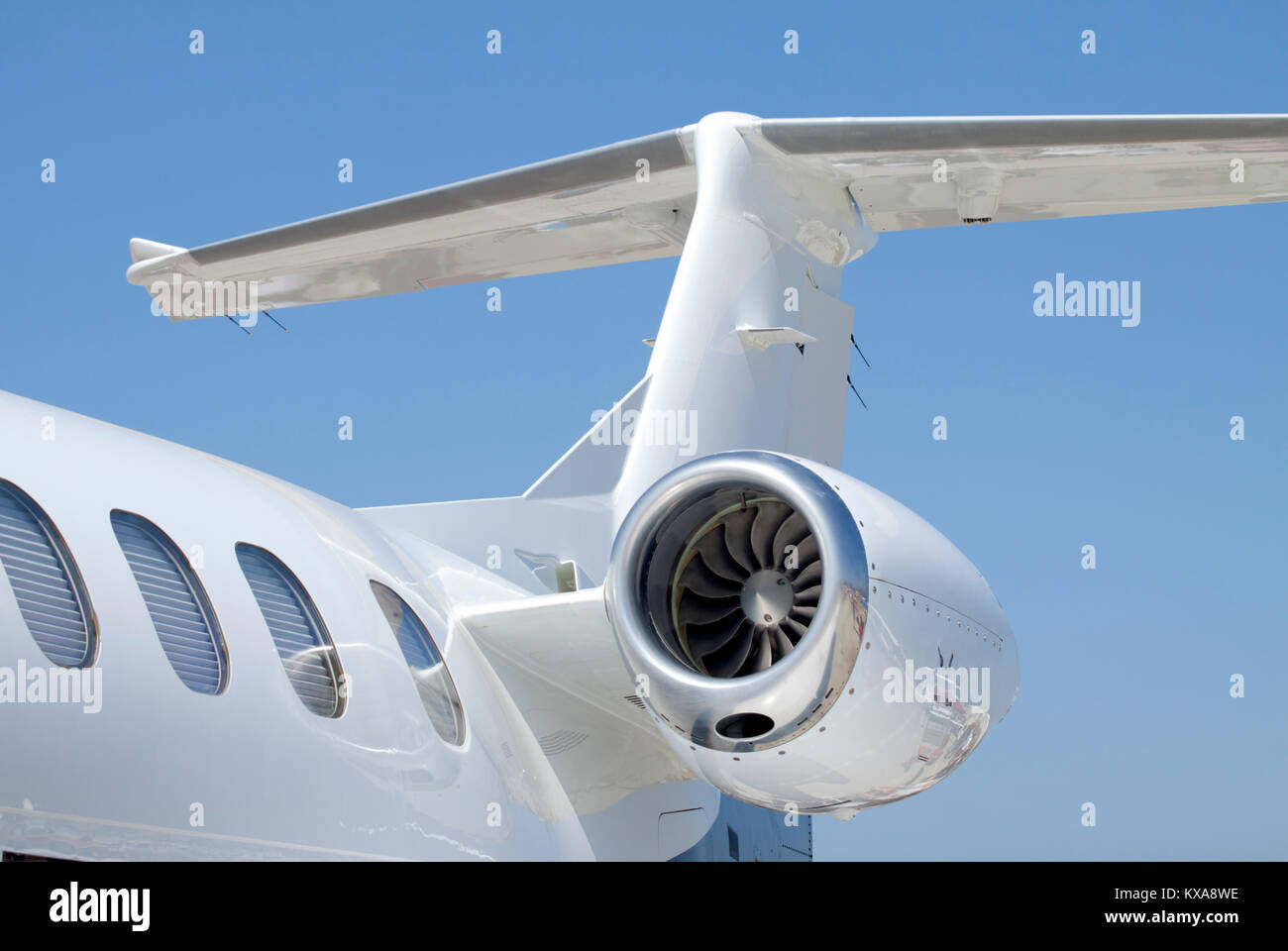 Corporate jet engine and tail section Stock Photo