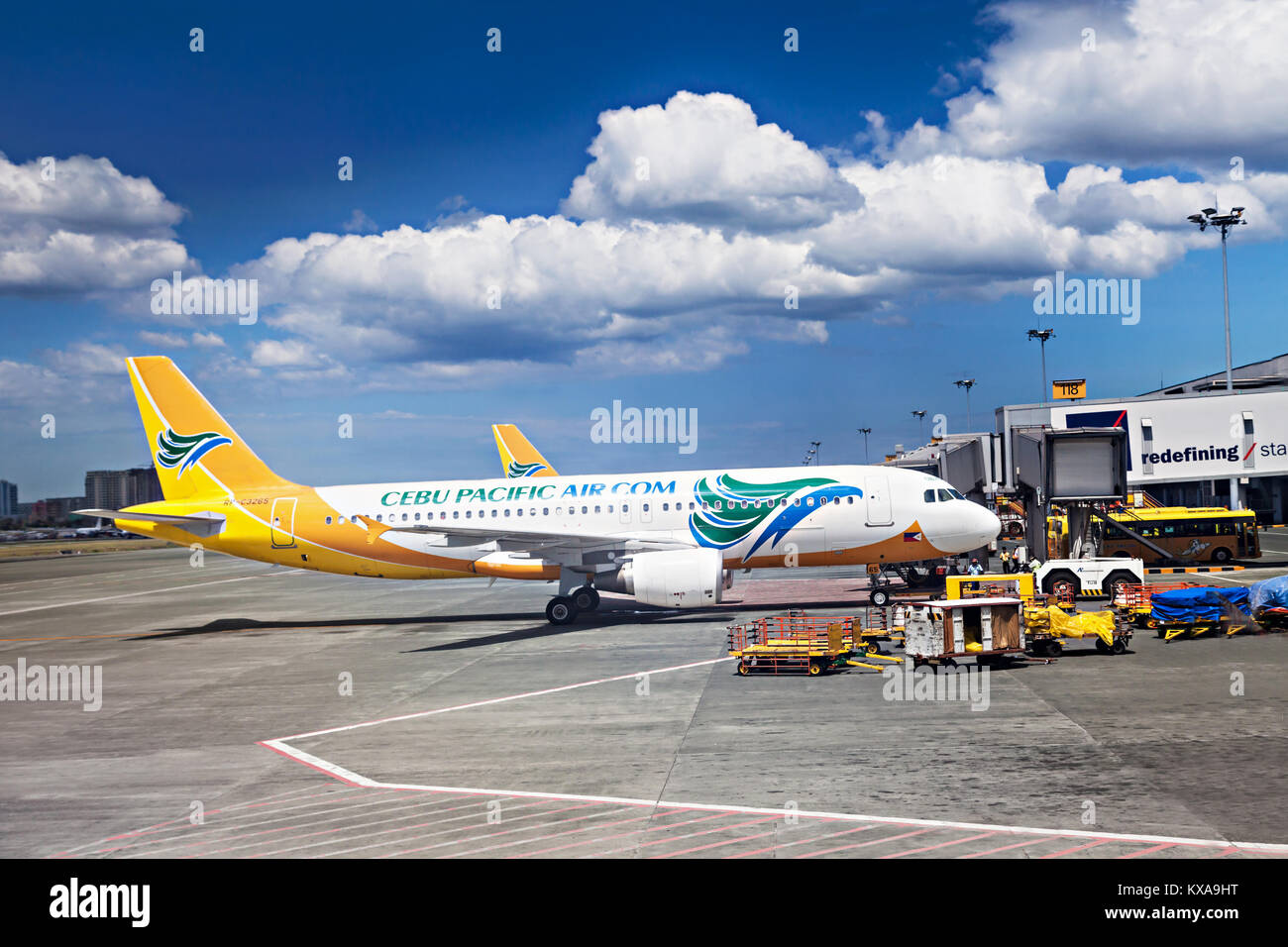 MANILA, PHILIPPINES - FEBRUARY 24: Cebu Pacific airpane in Manila airport on February, 24, 2013, Manila, Philippines. Its airline based on the grounds Stock Photo
