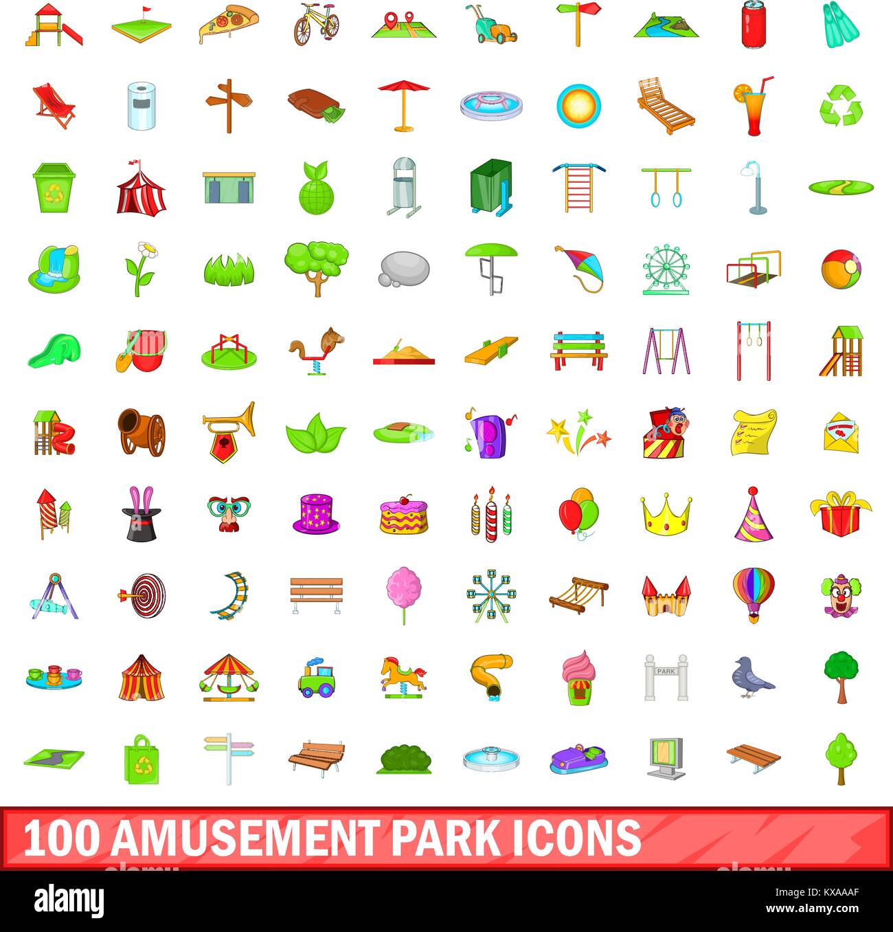 100 amusement park icons set, cartoon style Stock Vector Image & Art ...