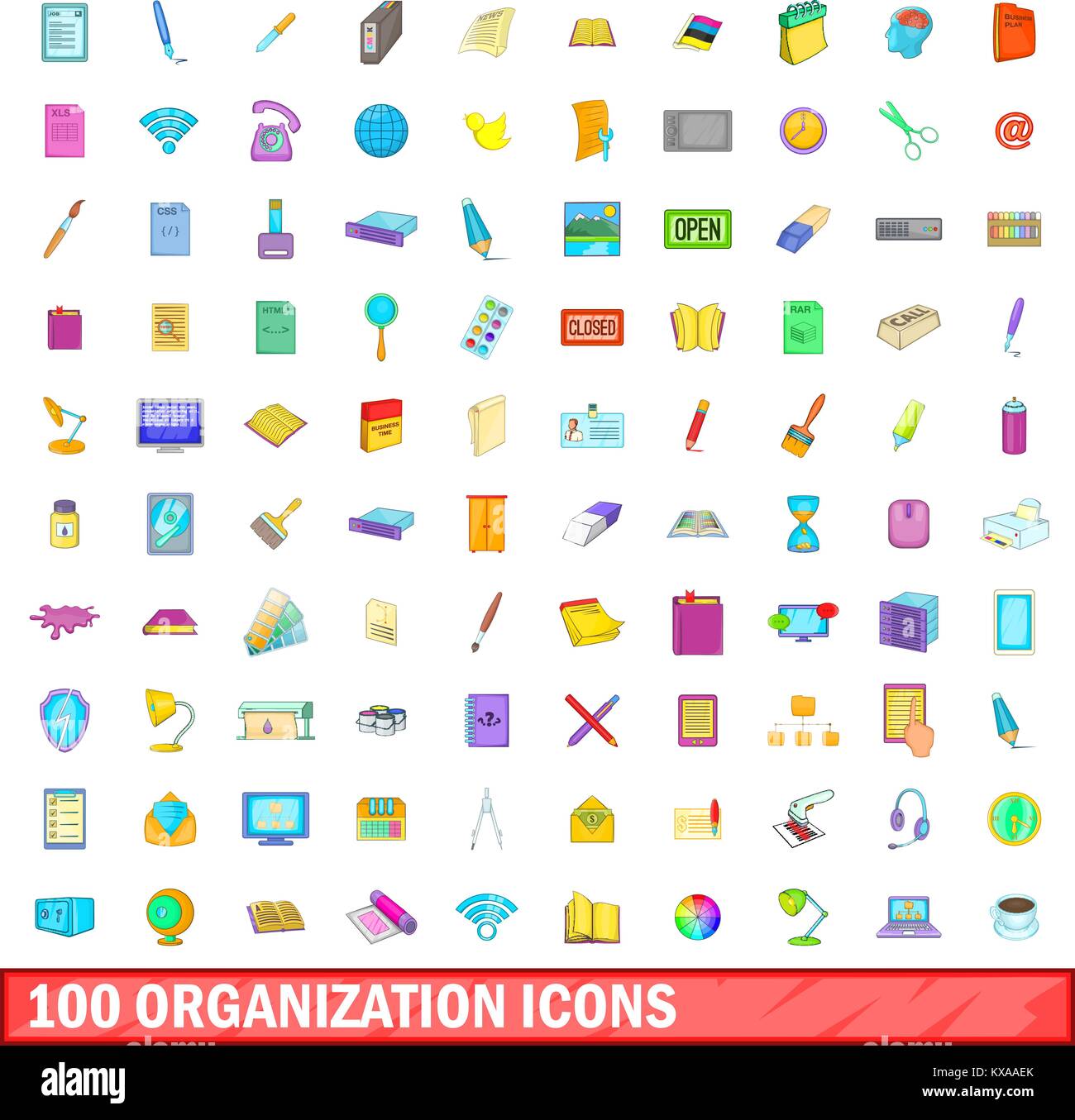100 organisation icons set, cartoon style Stock Vector Image & Art - Alamy