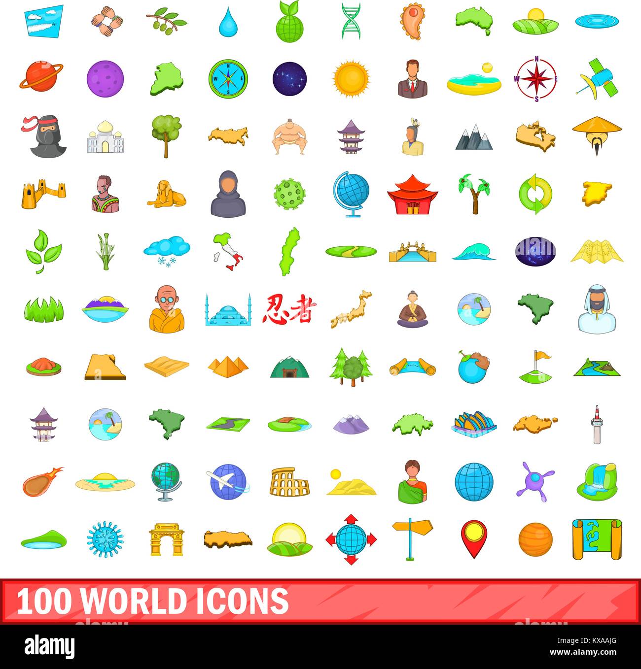 100 world icons set, cartoon style Stock Vector Image & Art - Alamy