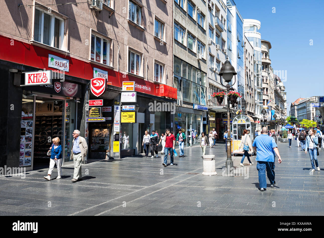 BELGRADE, SERBIA - MAY 15: Knez Mihailova Street on May, 15, 2013, Belgrade, Serbia. It is the main pedestrian and shopping zone in Belgrade. Stock Photo