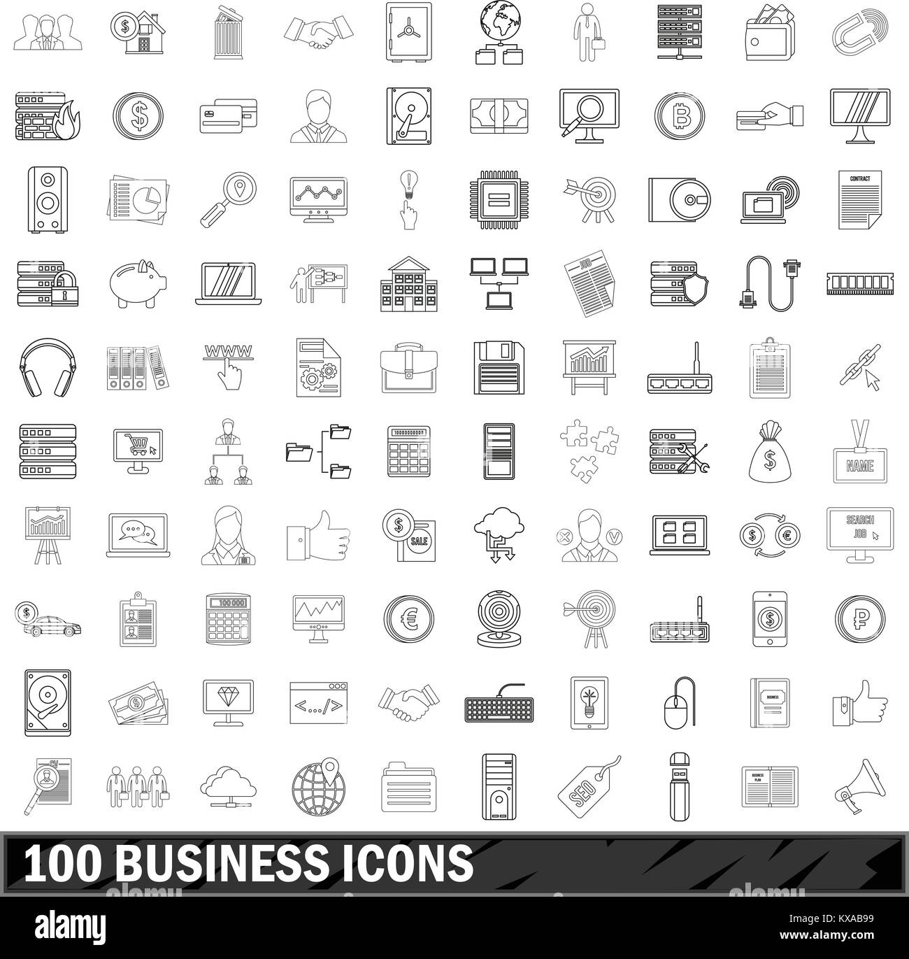 100 business icons set, outline style Stock Vector Image & Art - Alamy