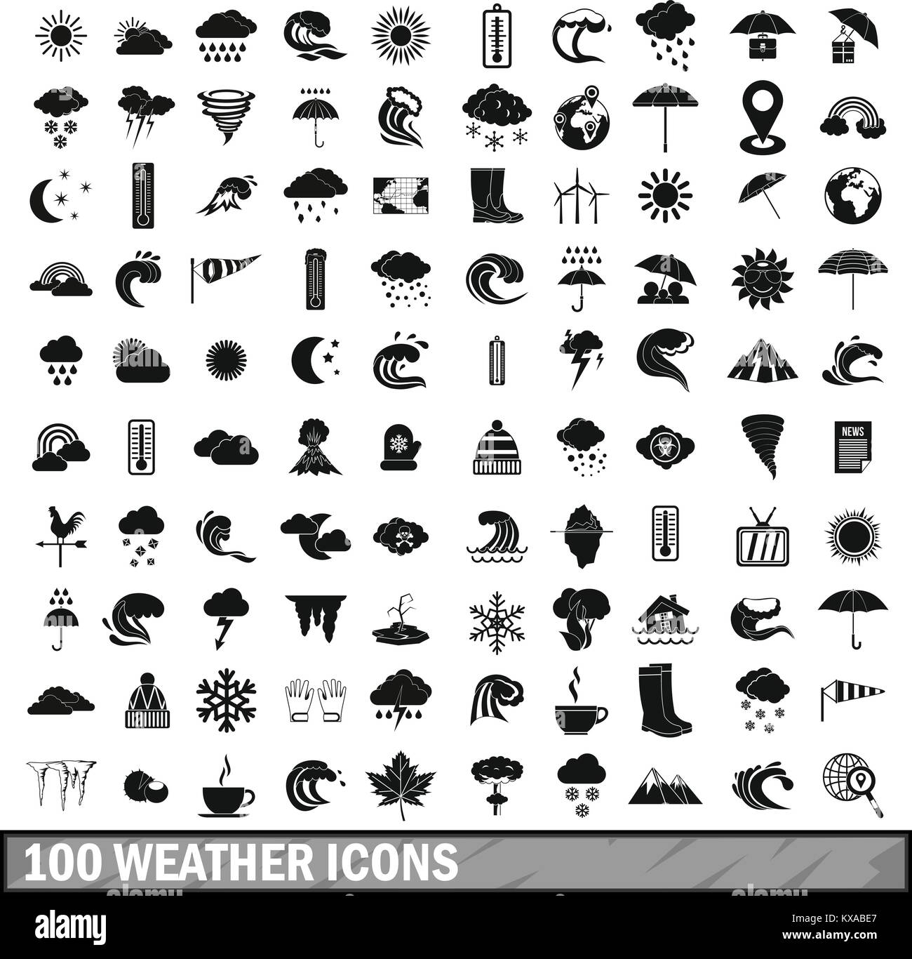 100 weather icons set in simple style Stock Vector