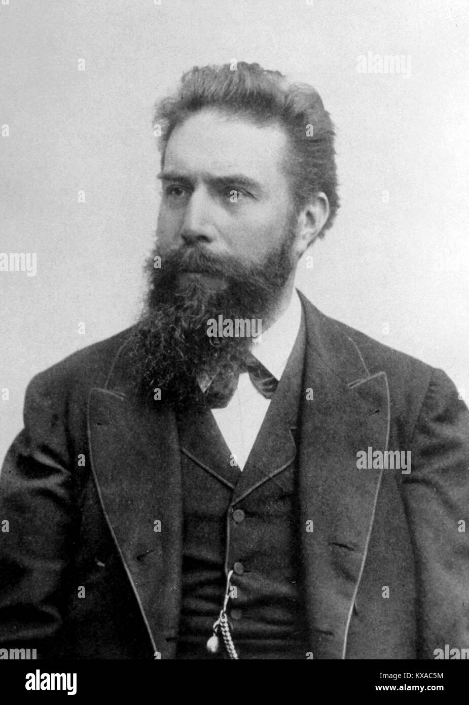 Wilhelm Conrad Röntgen, German mechanical engineer and physicist, who, on 8 November 1895, produced and detected electromagnetic radiation in a wavelength range known as X-rays or Röntgen rays Stock Photo