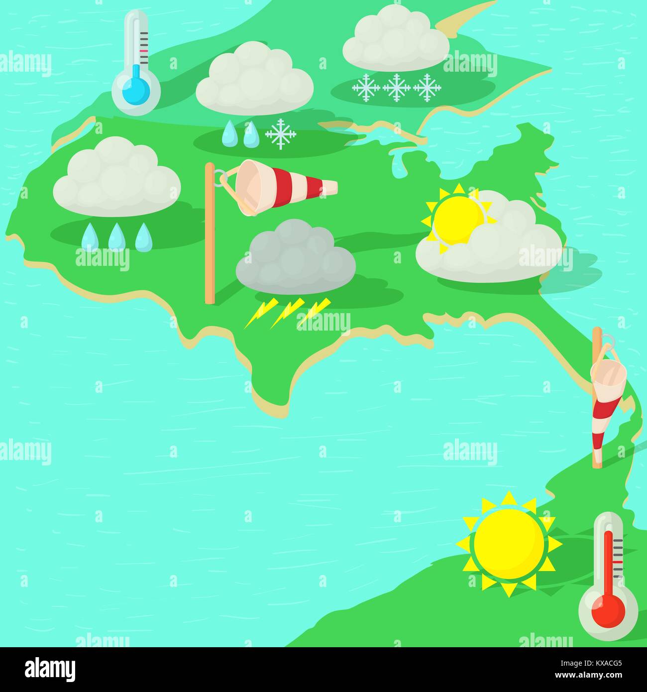 Weather symbols concept map, cartoon style Stock Vector