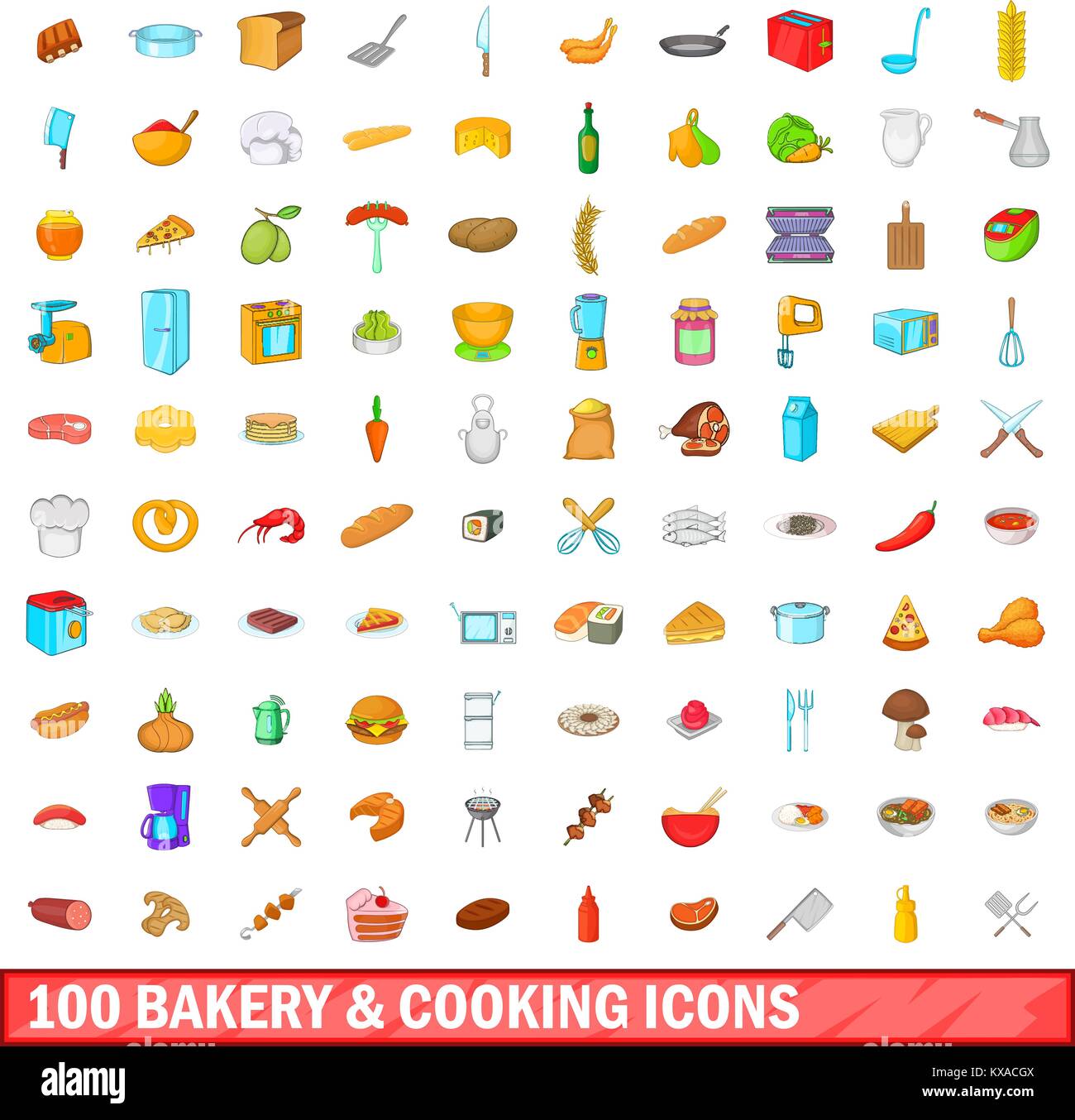 100 bakery and cooking icons set, cartoon style Stock Vector Image ...