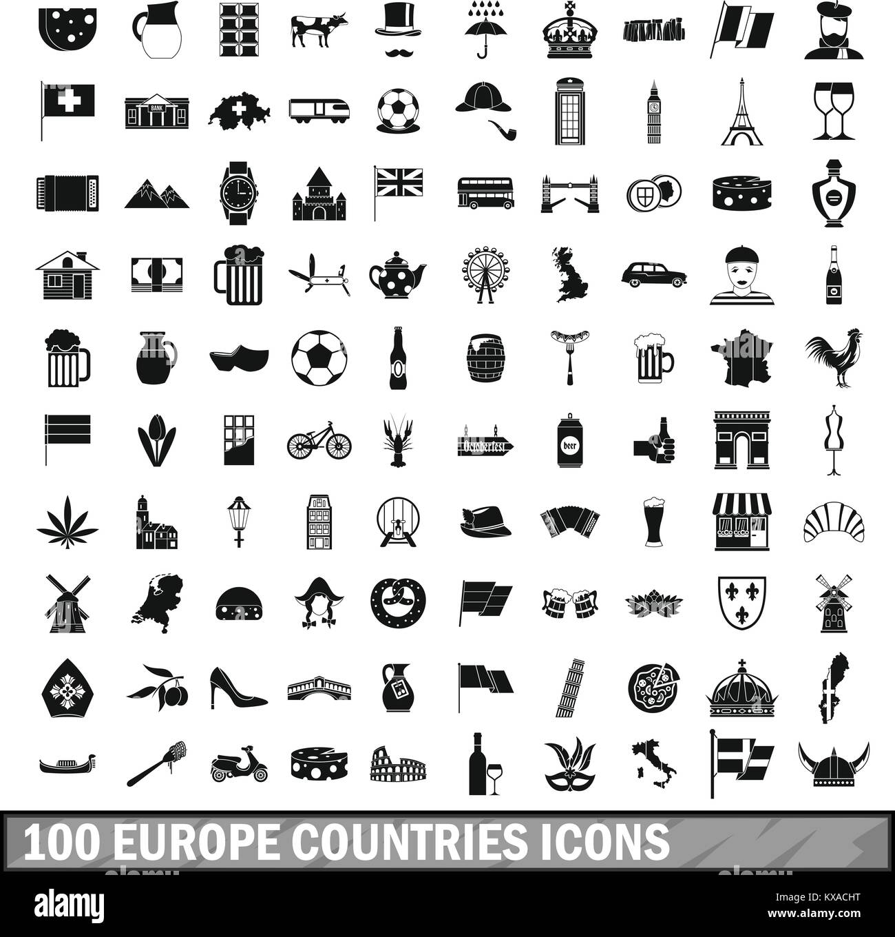 100 europe countries icons set in simple style Stock Vector
