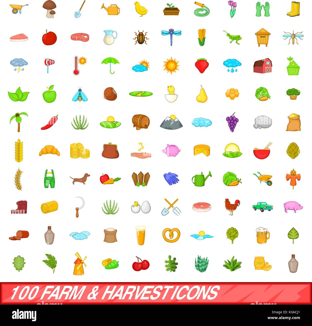 100 farm and harvest icons set, cartoon style Stock Vector Image & Art ...